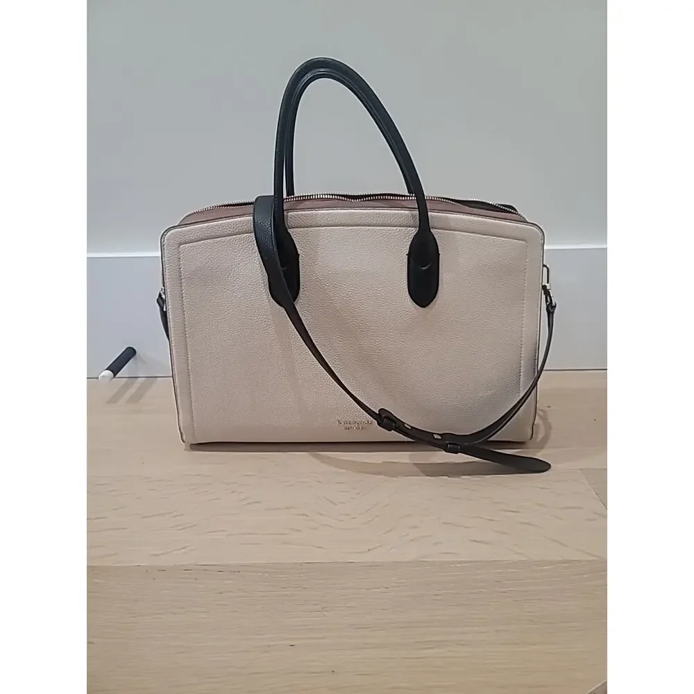 Kate Spade Knott Large Cream Tan Leather Laptop Work Commuter Bag Travel School - Picture 14 of 14